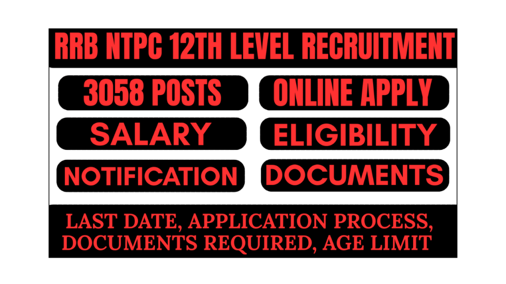 rRB NTPC 12th Level Recruitment 3058 post